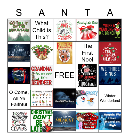 BYA Christmas Carol Bingo Card