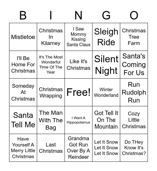 Christmas Music Bingo Card