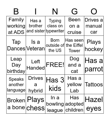 ADS Client Sales Bingo Card