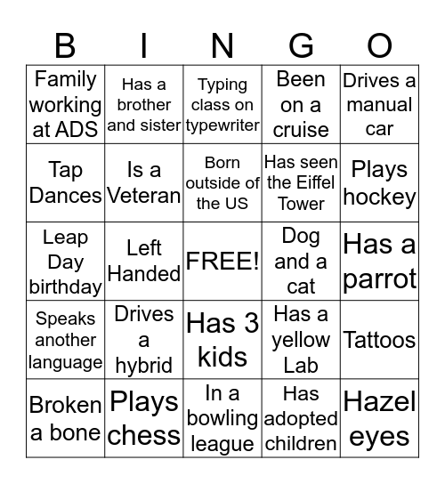 ADS Client Sales Bingo Card