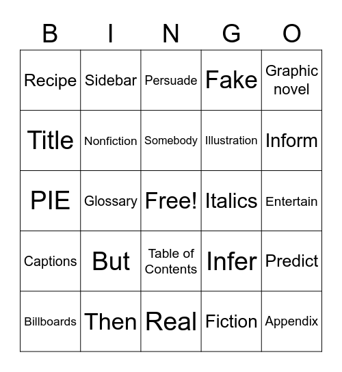 Reading Bingo Card