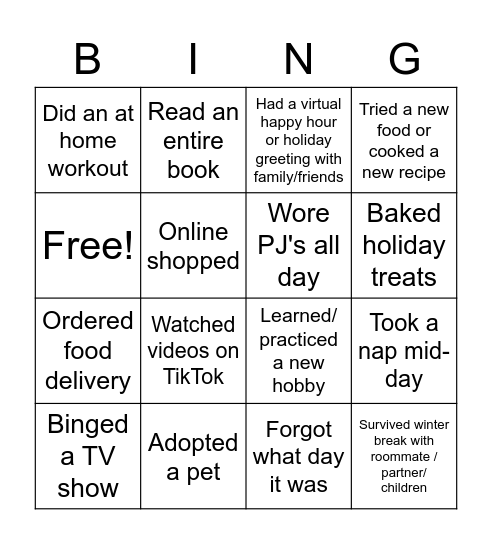 EISP - Back from Break Bingo Card