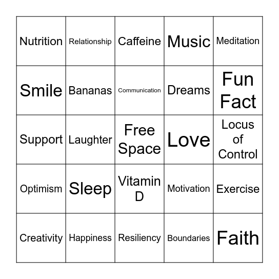 Resiliency Bingo - Game 10 Bingo Card