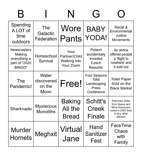 JGI's 2020 Bingo! Bingo Card