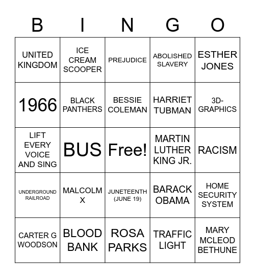 BLACK HISTORY MONTH Bingo Card