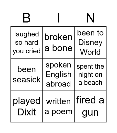 Untitled Bingo Card