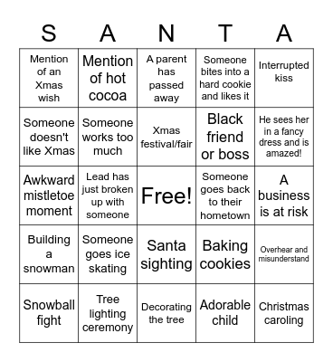 Hallmark Christmas Movie Bingo Card