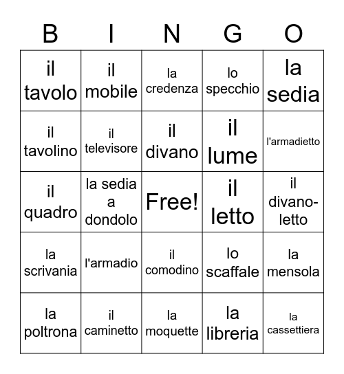 I mobili Bingo Card