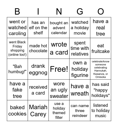 Holiday Bingo! Bingo Card