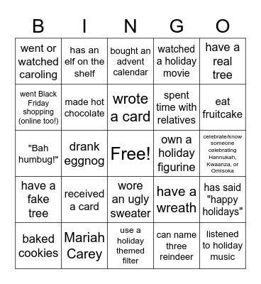 Holiday Bingo! Bingo Card