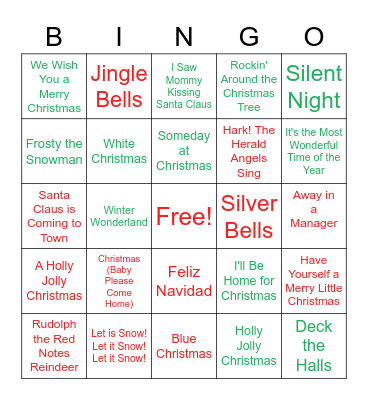 Christmas Songs Bingo Card