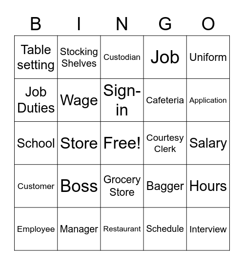 Job Bingo Card