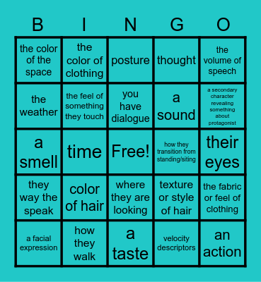 Creative Writing: Exposition Bingo Card