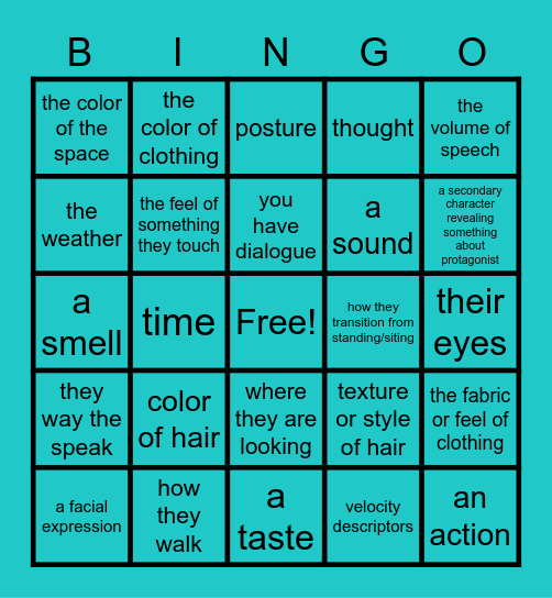 Creative Writing: Exposition Bingo Card