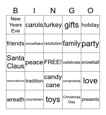 Happy Holidays Bingo Card