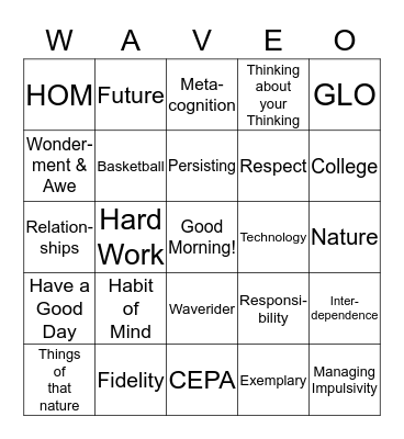 Principal Murakami Bingo Card