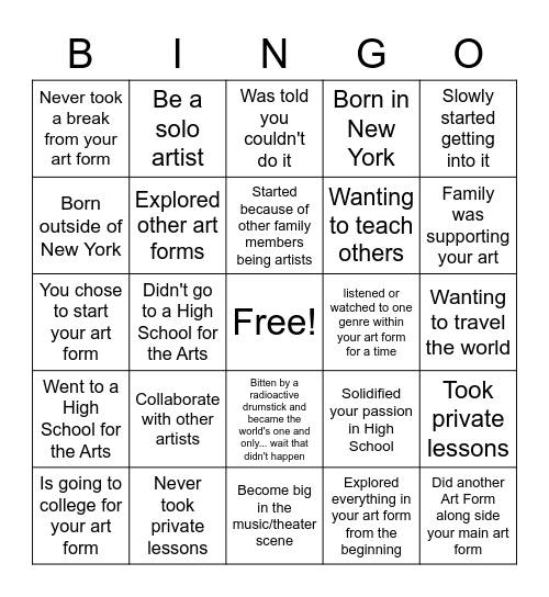 Untitled Bingo Card