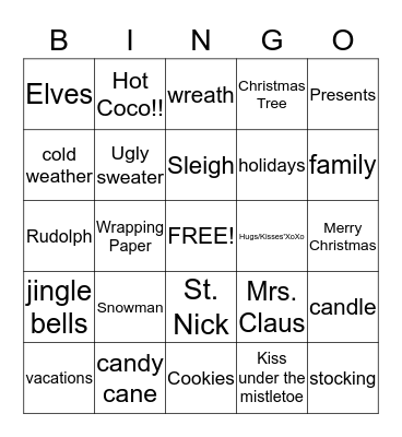 Holiday Bingo Card