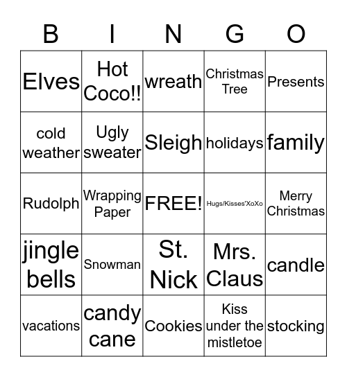 Holiday Bingo Card