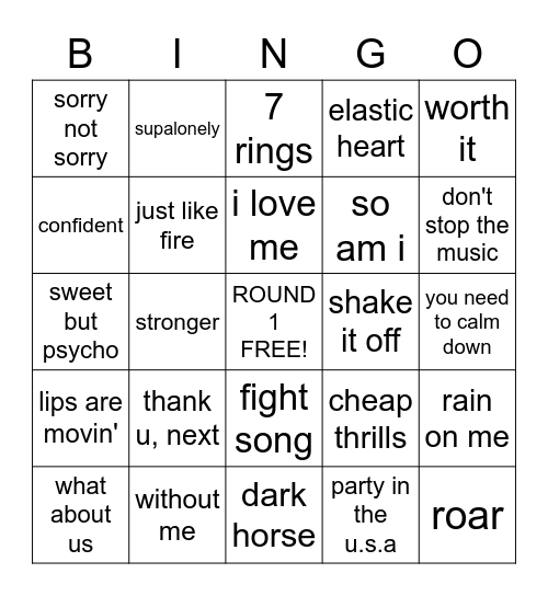 Round 1 Female Artists Bingo Card