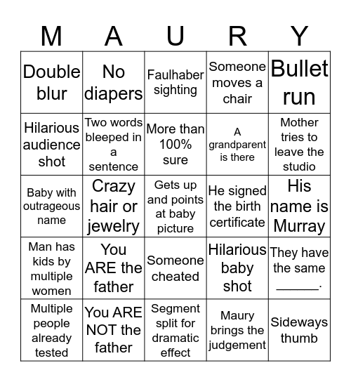 Maury Bingo! Bingo Card