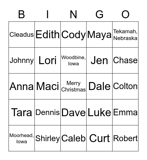 Wakehouse Christmas 2014 Bingo Card