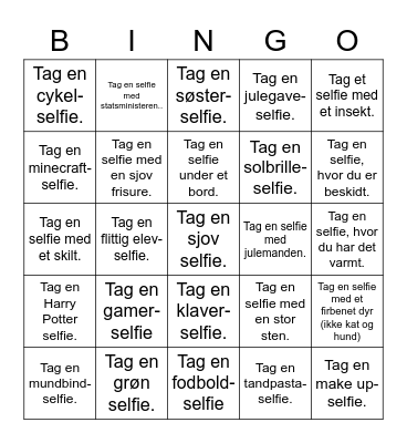 Selfie Bingo Card