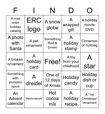 ERC Staff Holiday Hunt! Bingo Card