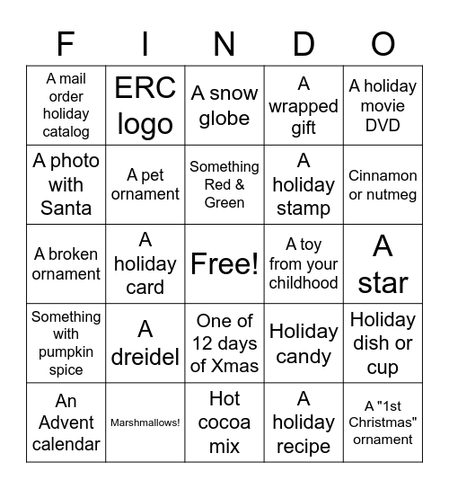 ERC Staff Holiday Hunt! Bingo Card