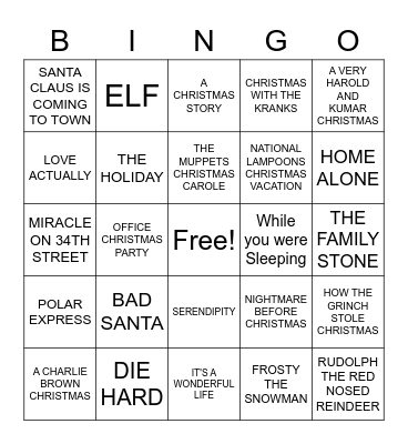 HOLIDAY MOVIES Bingo Card