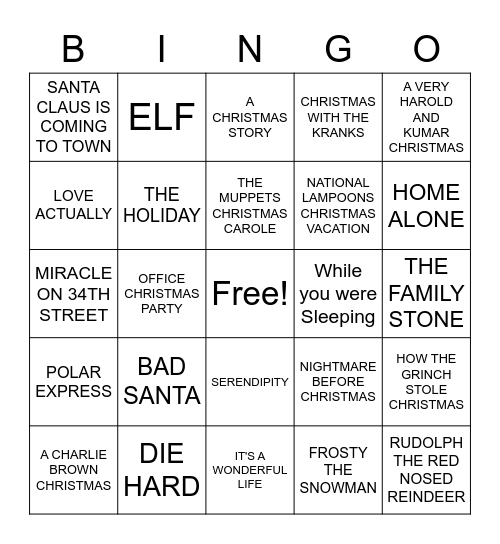 HOLIDAY MOVIES Bingo Card