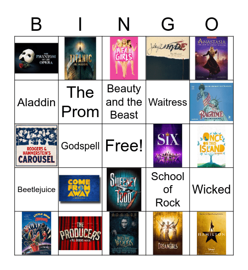 Broadway Musical Bingo Card