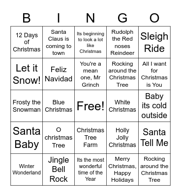 Holiday Music Bingo Card