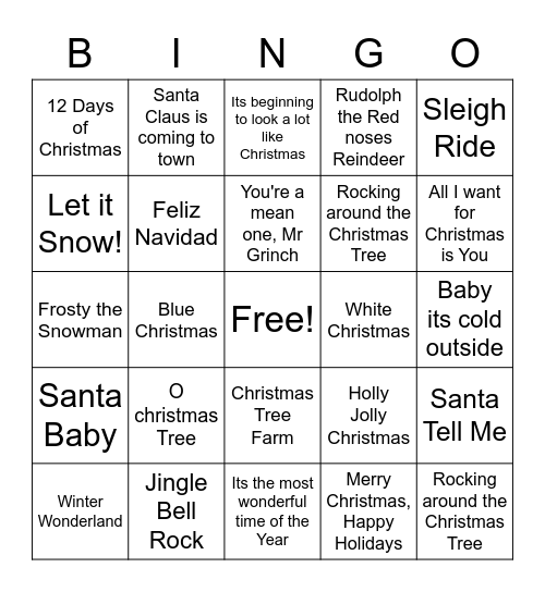 Holiday Music Bingo Card