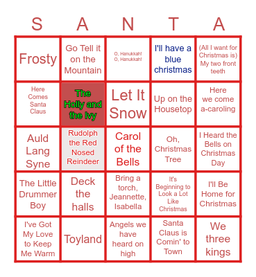 Caroling Bingo - NP Bingo Card