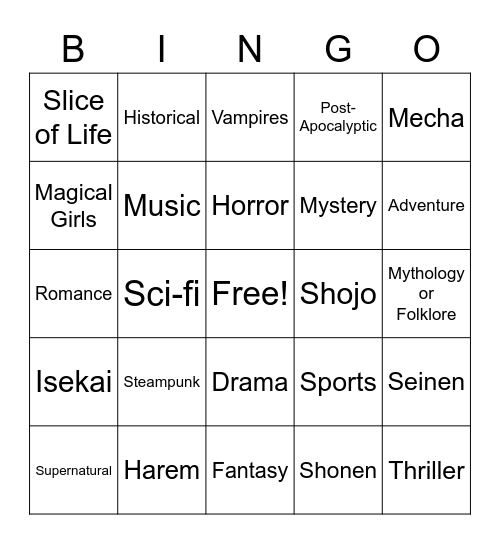 Panel Bingo Card