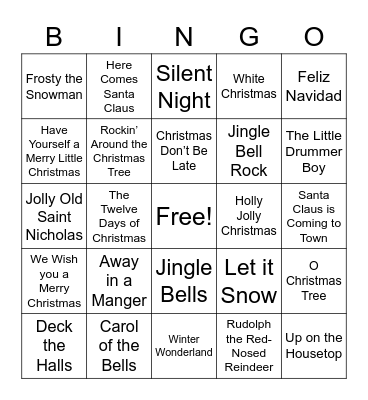 Holiday Song Bingo Card