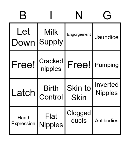 Breastfeeding Bingo Card
