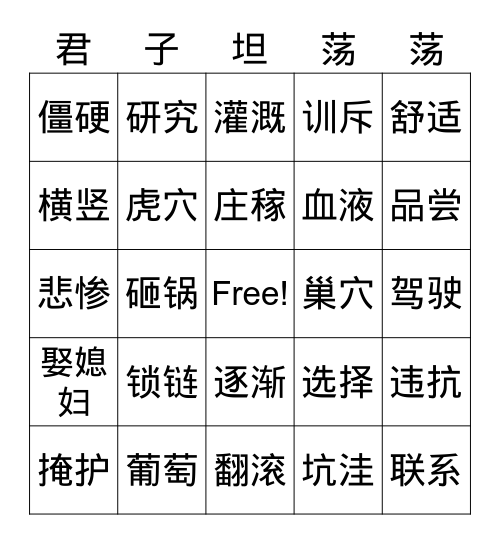 四上 生字表词语1 Bingo Card