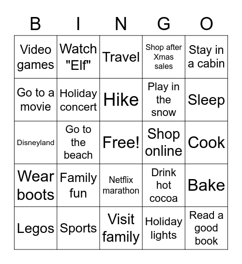 Holiday Traditions Bingo Card