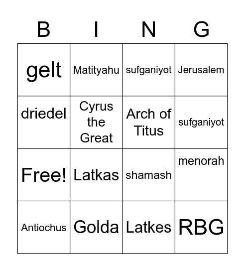 Hanukkah Bingo Card