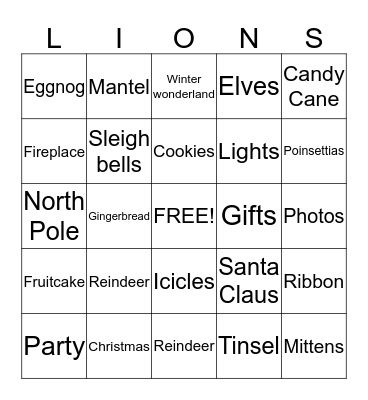 Lionettes Christmas Bingo Card