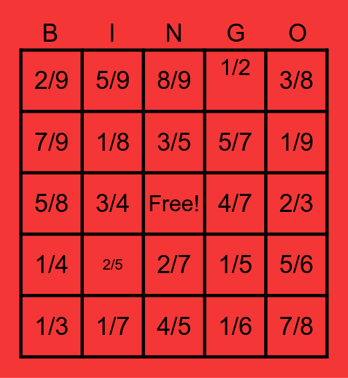 Simplest Form Fraction Bingo!!! Bingo Card