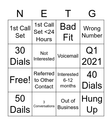 NetGO Bingo Card