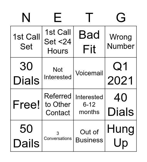 NetGO Bingo Card