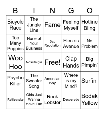 SONGS PENNY LIKES! <3 Bingo Card