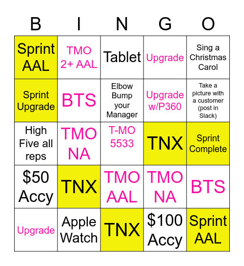 T-Mobile 5533 & Sprint DK91 Bingo Card