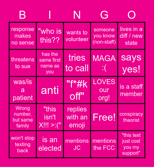 Hustle Bingo Card