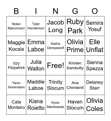 Leadership class 2020-21 Bingo Card