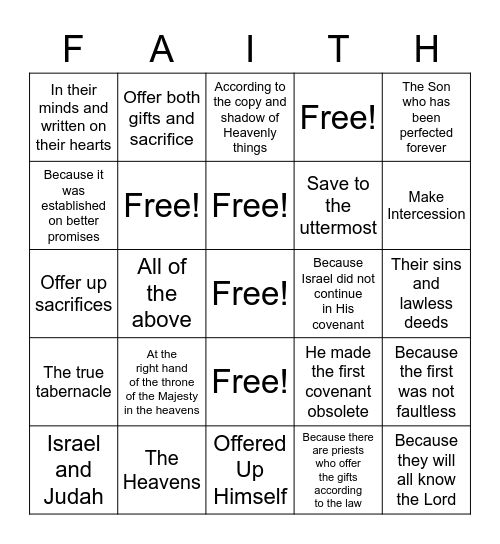 Hebrews 7:25 - end of Chapter 8 Bingo Card